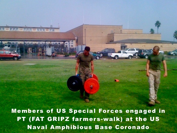 US Special Forces engaged in PT with Fat Gripz doing farmers-walk
